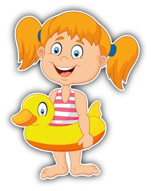 DOPASTICKER Cartoon Girl Inflatable Ring Sticker Decal Phone Decal ...
