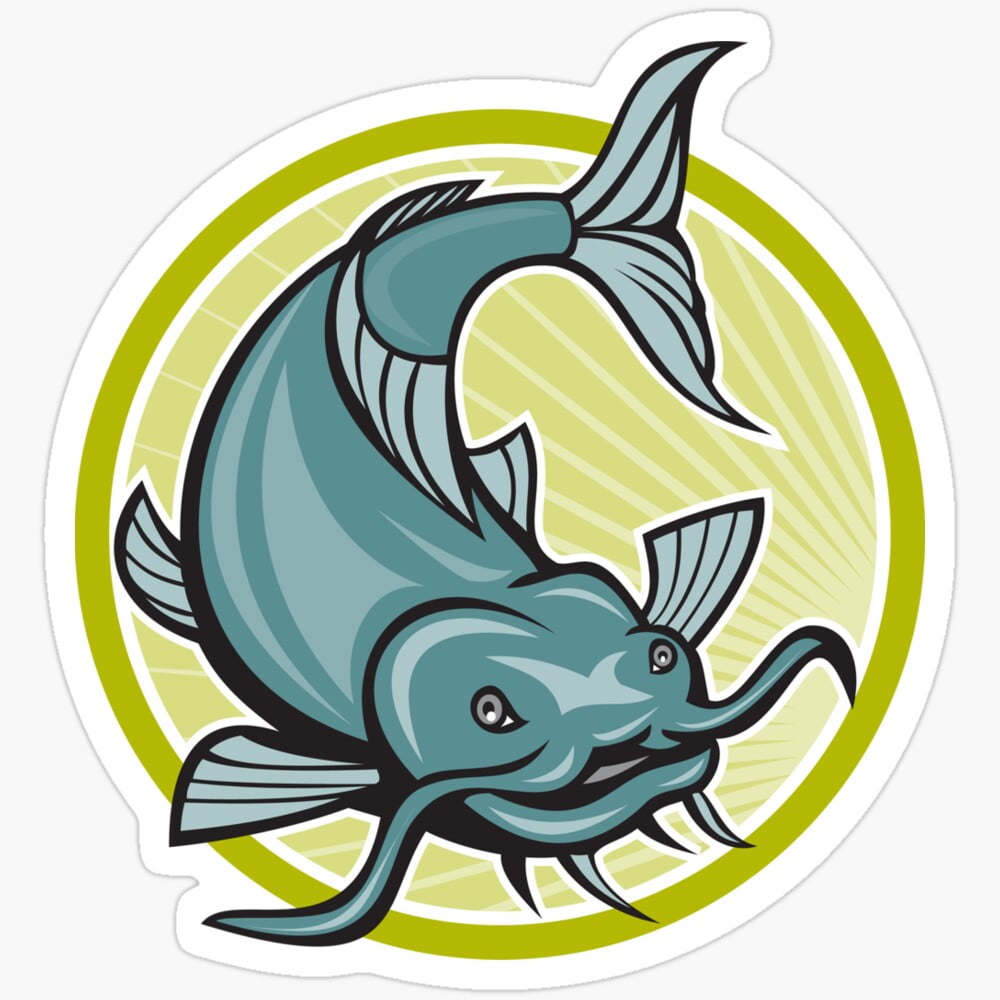 DOPASTICKER Catfish Attacking Circle Cartoon Sticker Phone Decal Water ...