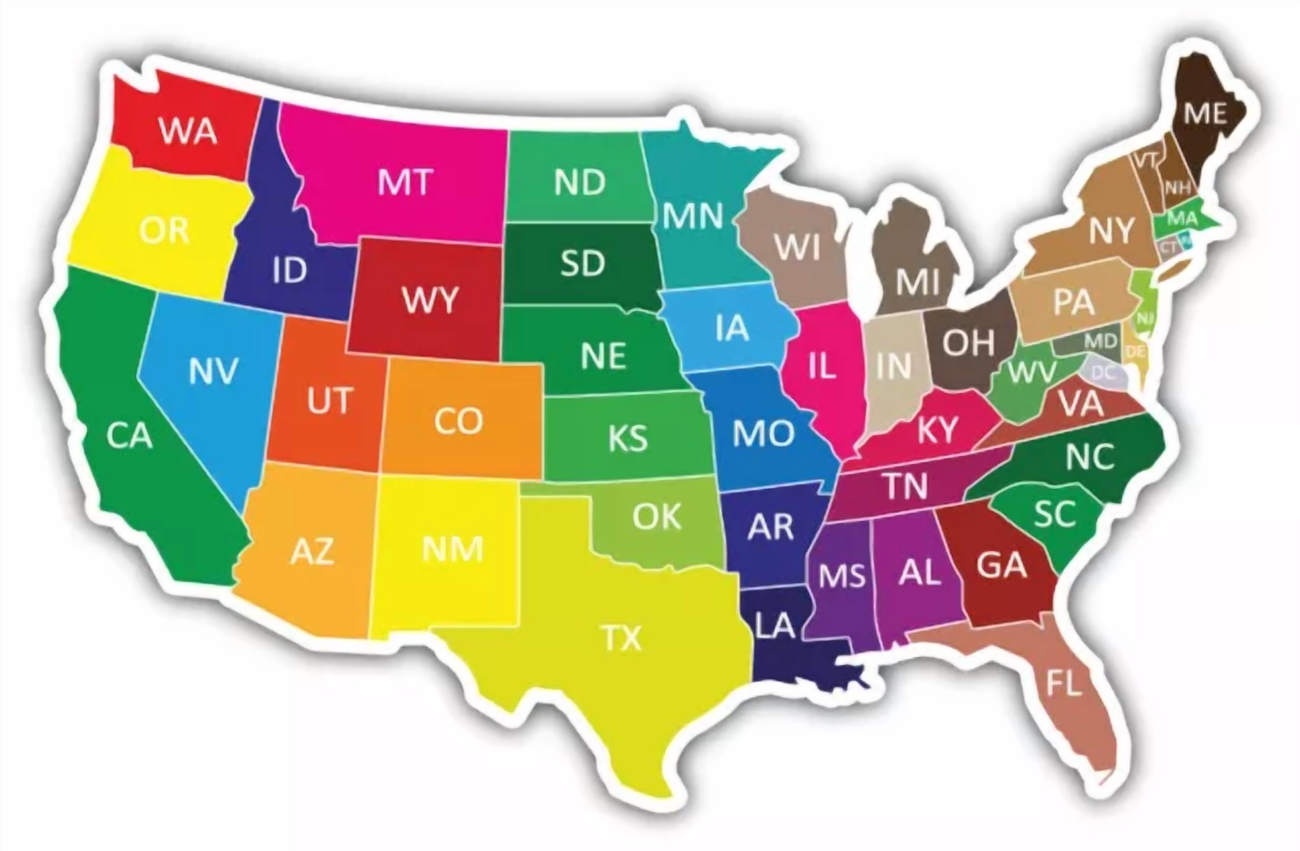 DOPASTICKER Colorful Usa Map States Sticker Decal Phone Decal Water ...