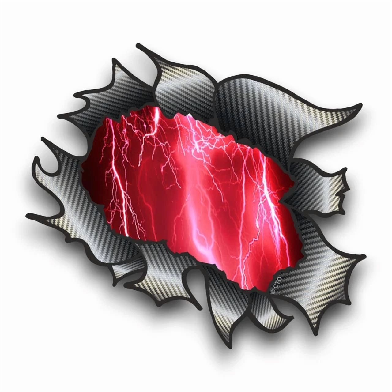 DOPASTICKER Cool Red Lightning Storm Ripped Carbon Fibre Sticker Decal ...