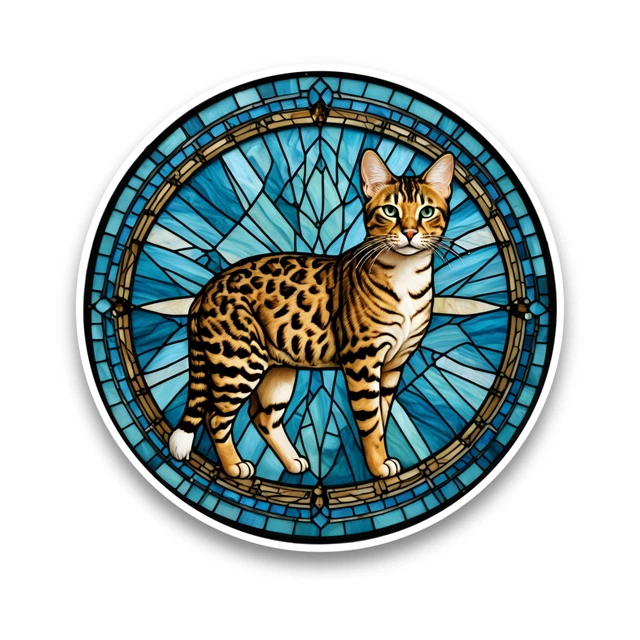 DOPASTICKER Cute Bengal Cat Kitten Faux Stained Glass Style Window ...