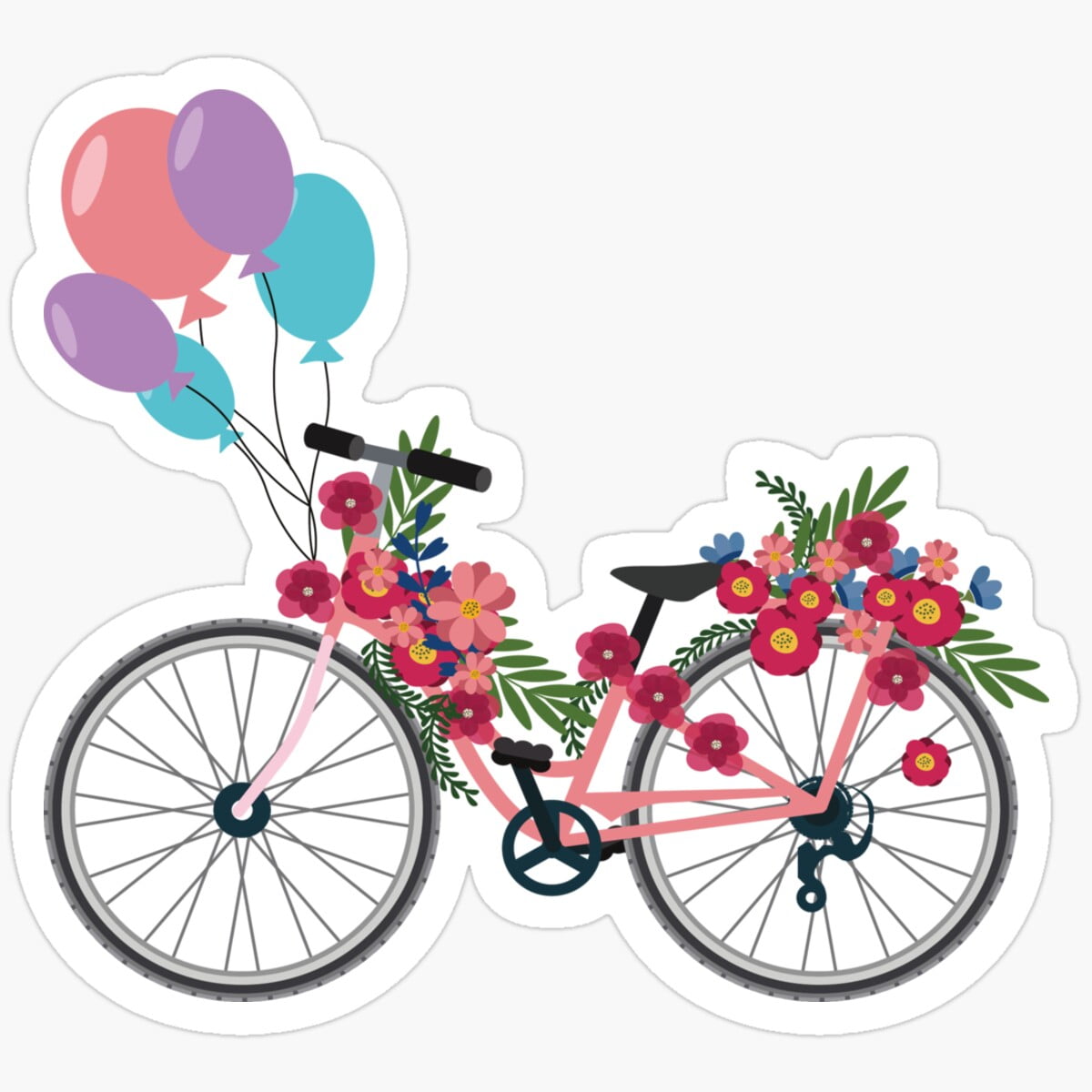 DOPASTICKER Cute Bicycle With Balloons And Flowers Sticker Waterproof ...