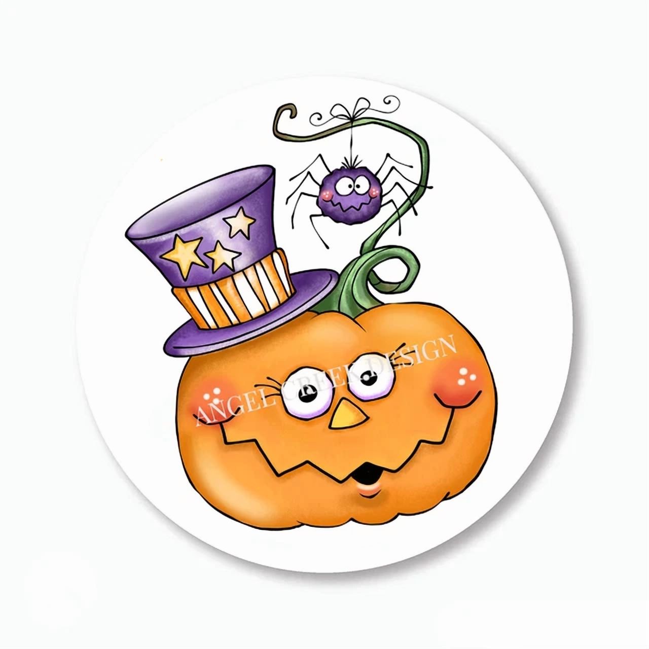 Hal Sticker DOPASTICKER Cute Hal.Low.Een Pumpkin In Top Hat W/Purple Spider ...