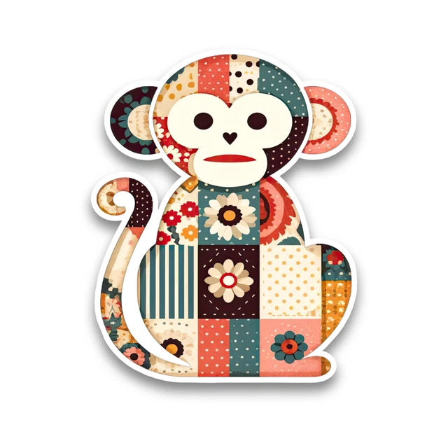 DOPASTICKER Cute Monkey Patchwork Style Sticker Car Window Scrapbook ...