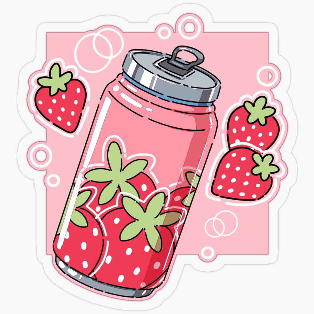 DOPASTICKER Cute Pink Strawberry Soda Drink Transparent Sticker Phone ...