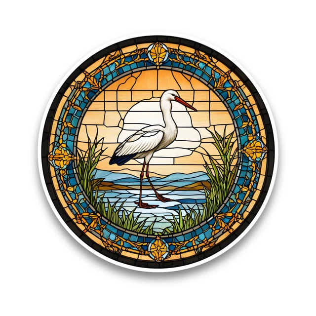 Dopasticker Cute Stork Wild Bird Faux Stained Glass Style Window Photo Inspiration