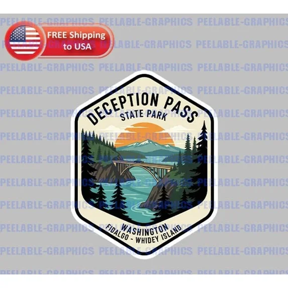 DOPASTICKER Deception Pass State Park Sticker Washington Travel Sticker ...