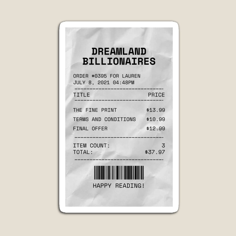 DOPASTICKER Dreamland Billionaires Lauren Asher Bookstore Receipt ...