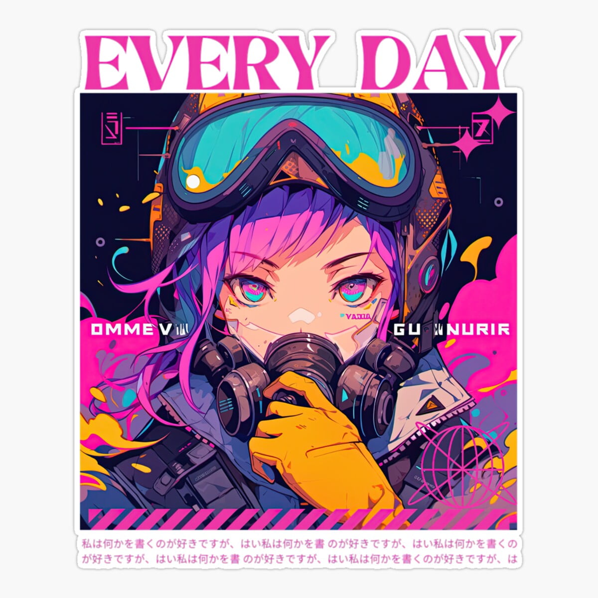 DOPASTICKER Every Day Pink Cyberpunk Girl Sticker, Phone Sticker Car ...