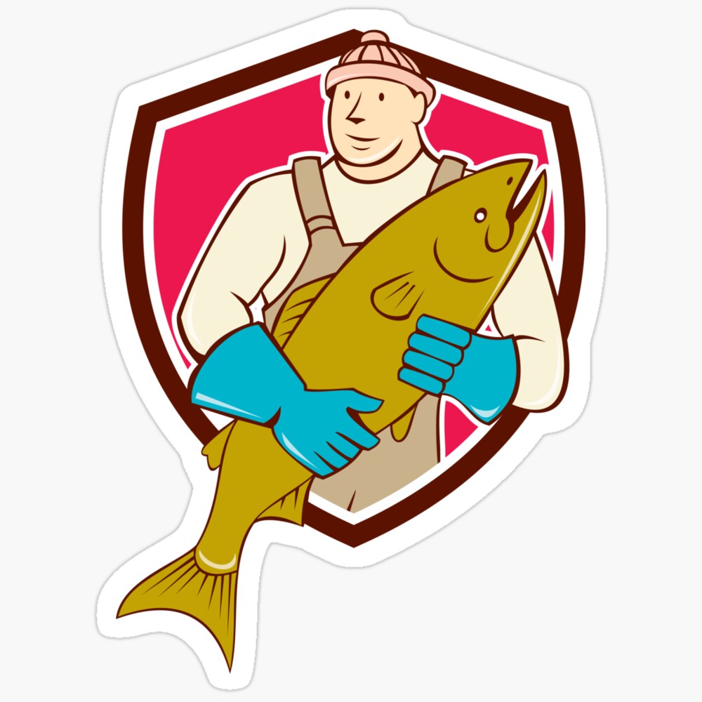 DOPASTICKER Fishmonger Holding Salmon Fish Shield Sticker Phone Decal ...
