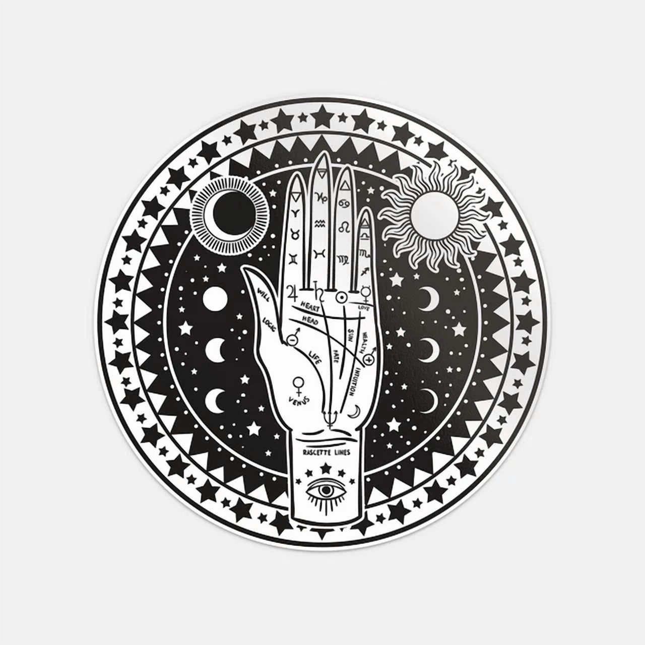 DOPASTICKER Fortune Teller Hand Palmistry Diagram Sticker Decal Phone ...
