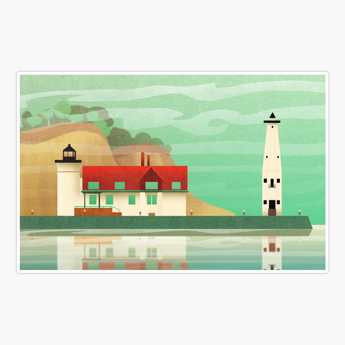 Round Lighthouse Sticker DOPASTICKER Frankfort & Point Betsie Lighthouses Sticker, Phone Sticker ...