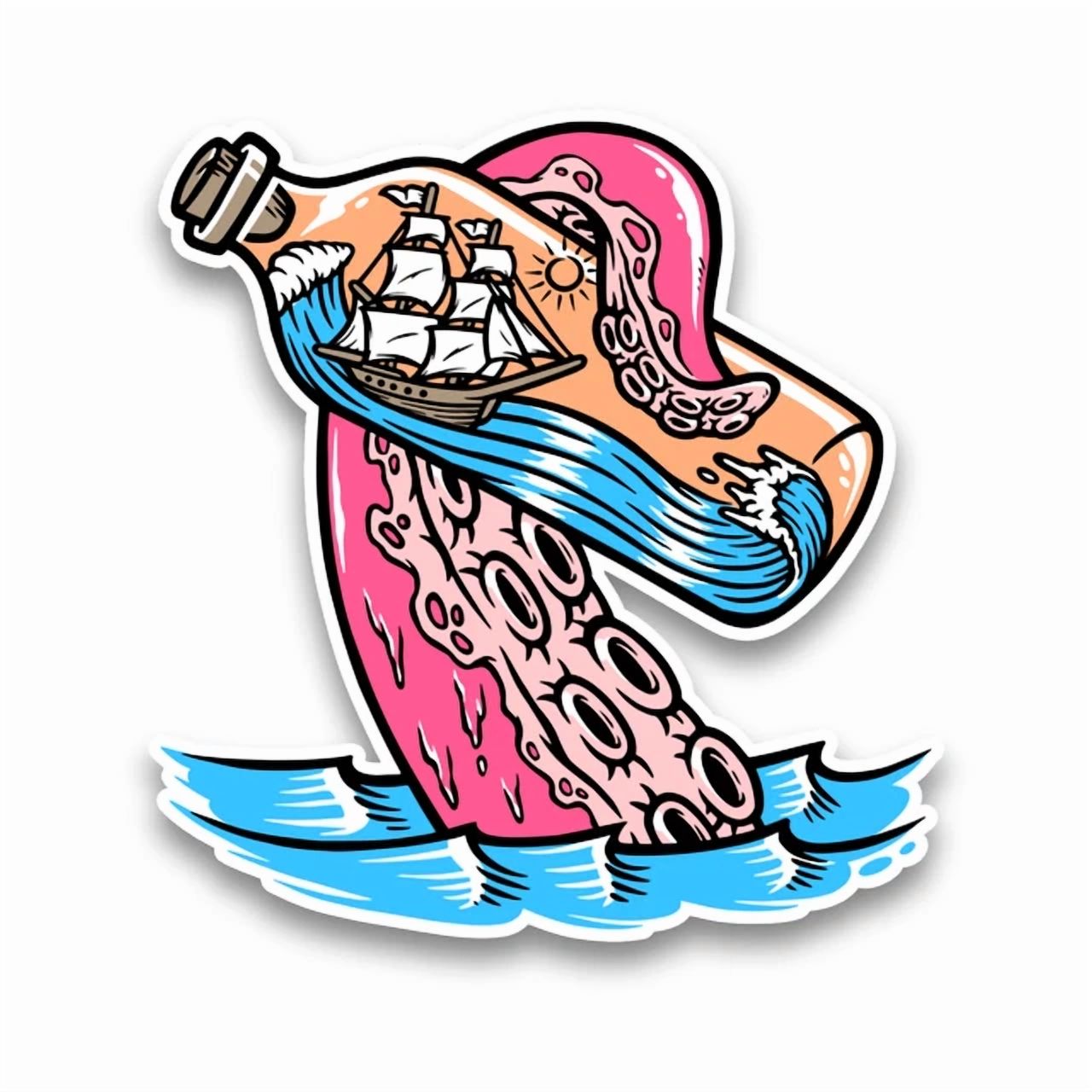 DOPASTICKER Giant Octopus Ship In A Bottle Sticker Car Window Scrapbook ...