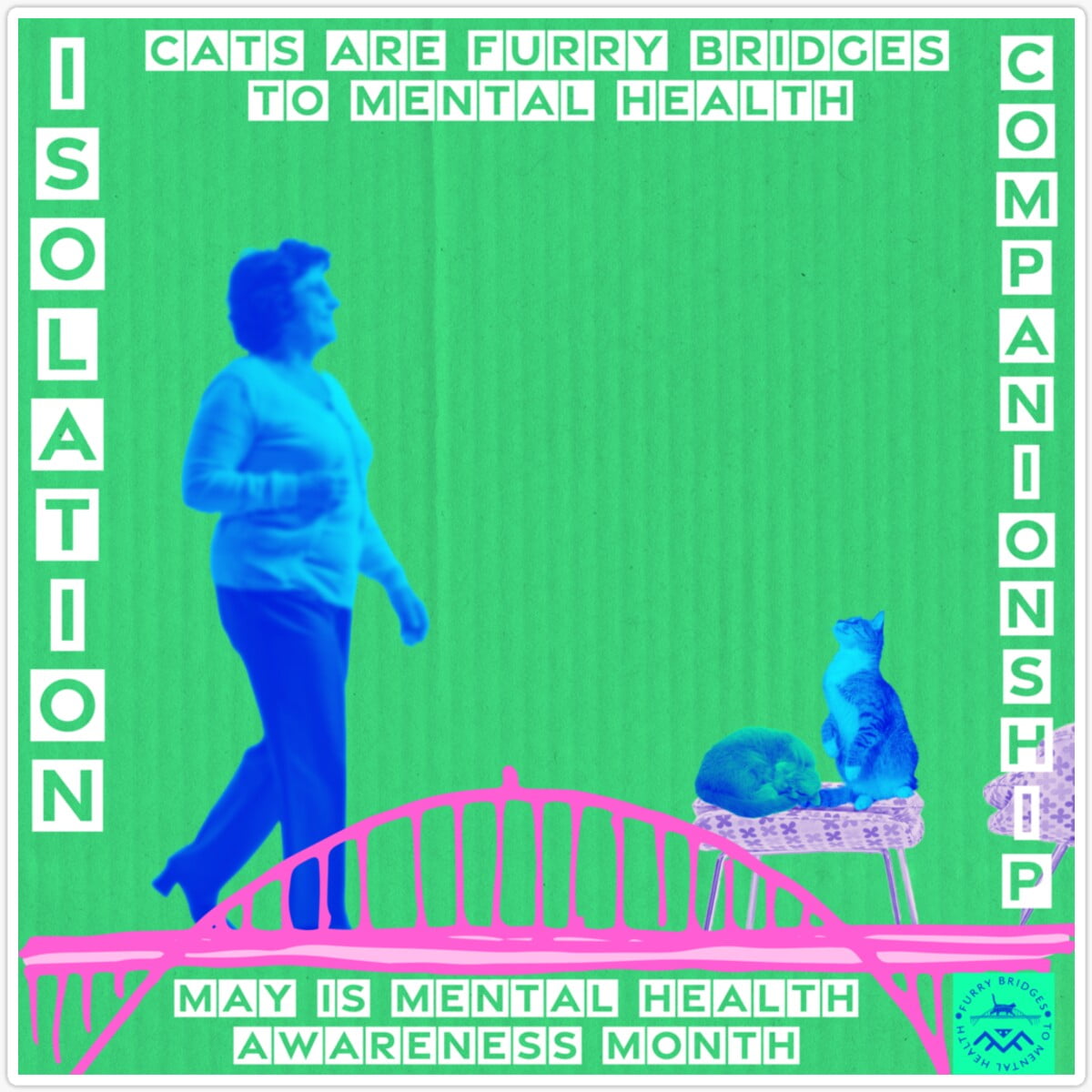 DOPASTICKER Green Cats Furry Bridges To Men.Tal Health Sticker ...