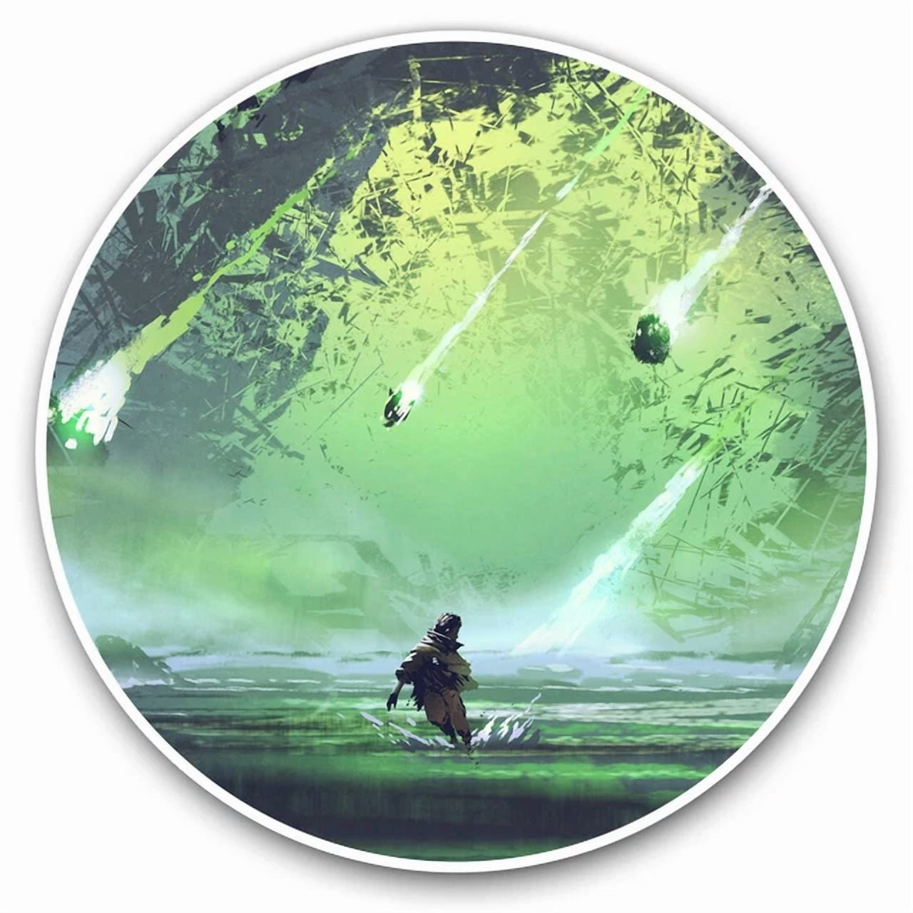 DOPASTICKER Green Glow Meteor Fantasy Art Cool Gift Decorative Laptop ...
