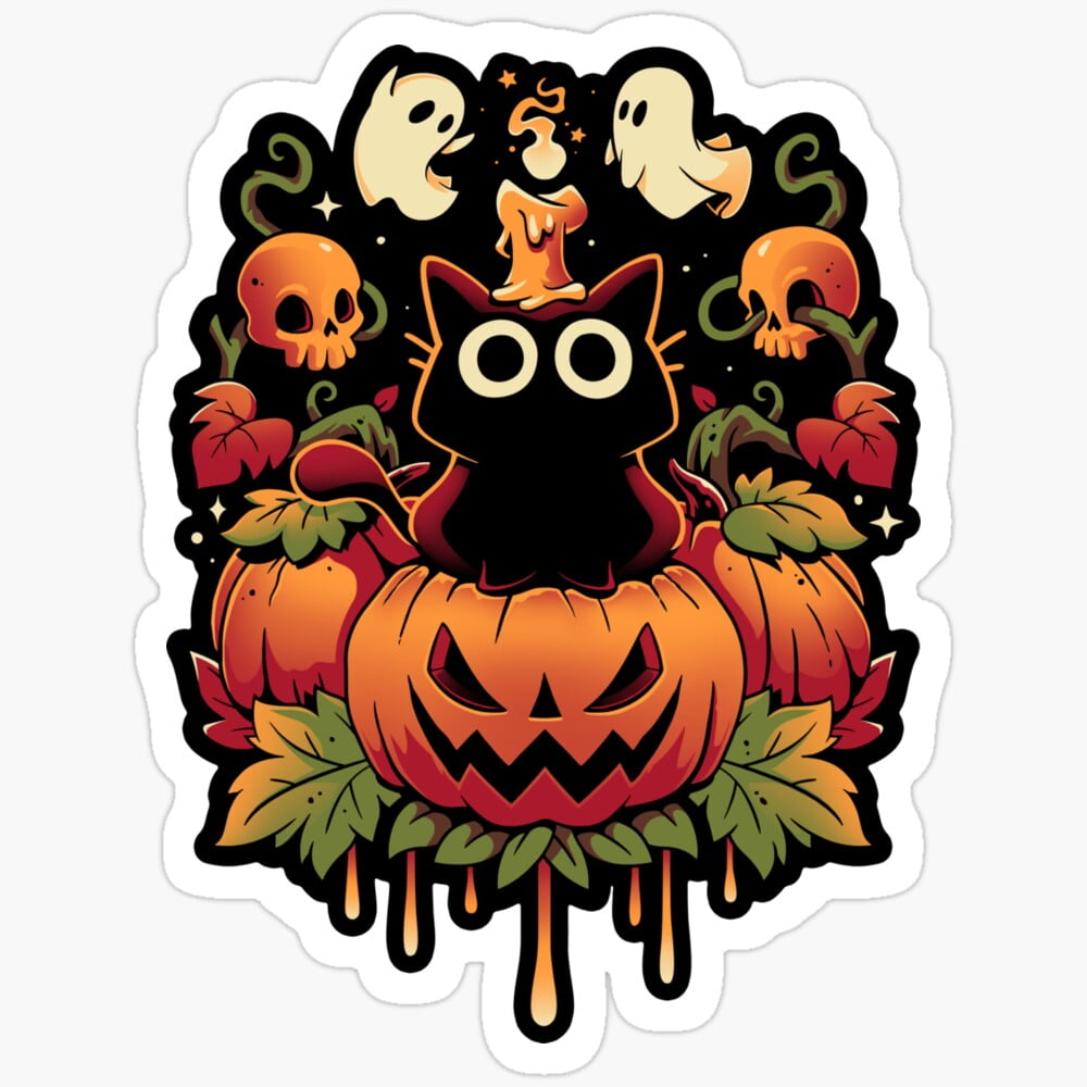 Hal Sticker DOPASTICKER Hal.Low.Een Candle Trick - Autumn Cat Sticker Phone Decal ...