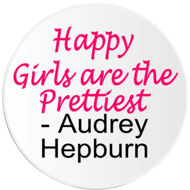 Autocollant Mural Citation Audrey Hepburn 'Happy Girls Are The Prettiest' - Décalque Vinyle - Neuf