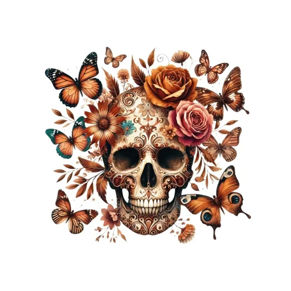 DOPASTICKER Huge Sticker Colourful Floral Sugar Skull With Butterfly ...