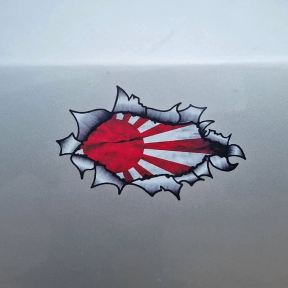 DOPASTICKER Jdm Jap Rising Sun Flag Ripped Metal Oval Sticker For Car ...
