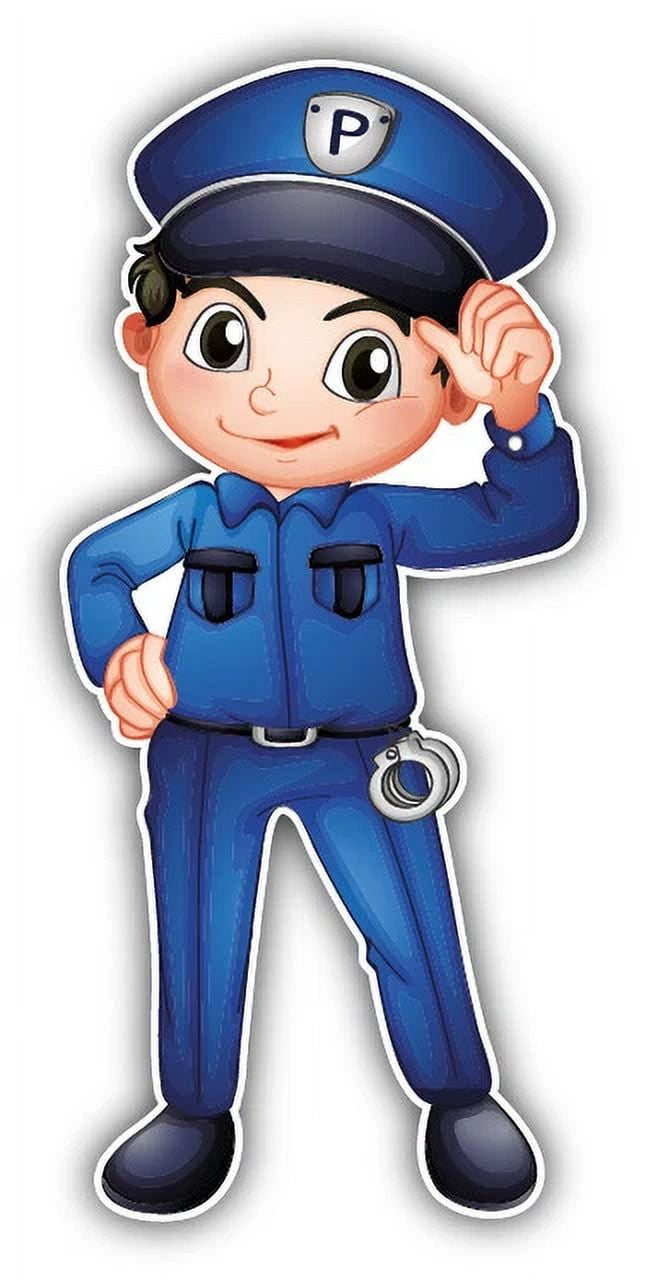 Calling Police Cartoon Sticker DOPASTICKER Kid Policeman Cartoon Car Sticker Phone Decal Water Bottle ...