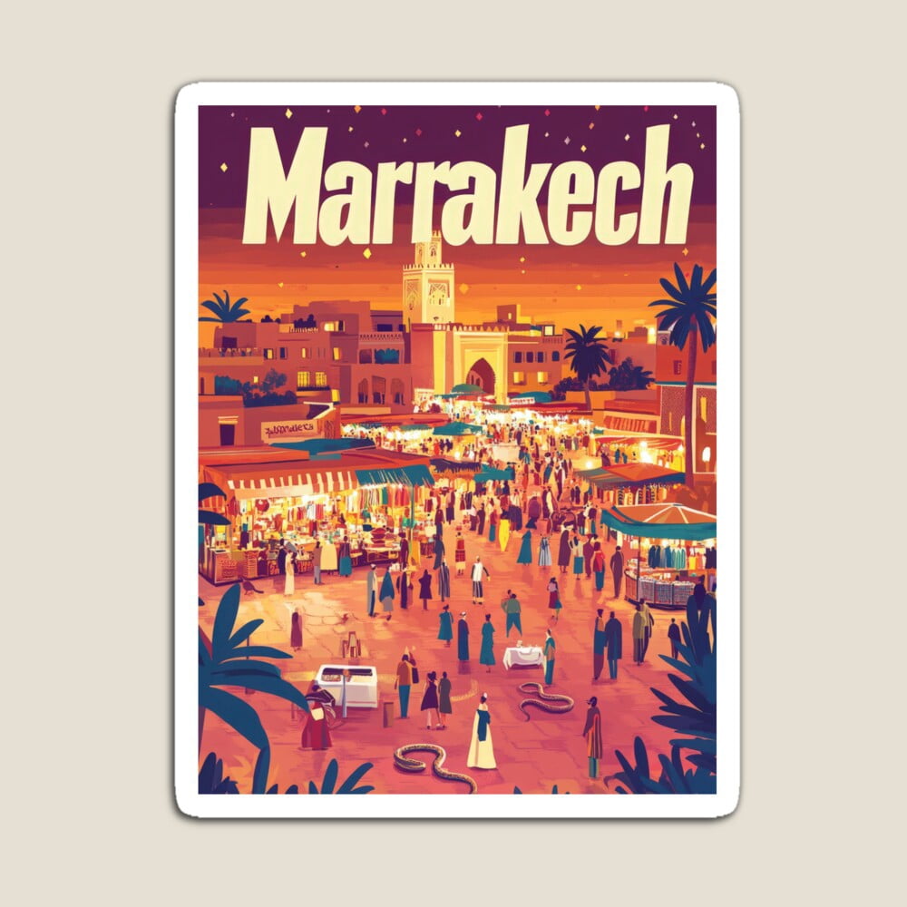 Marrakech Sticker DOPASTICKER Marrakech Market At Dusk Vibrant Travel Art Sticker Phone ...
