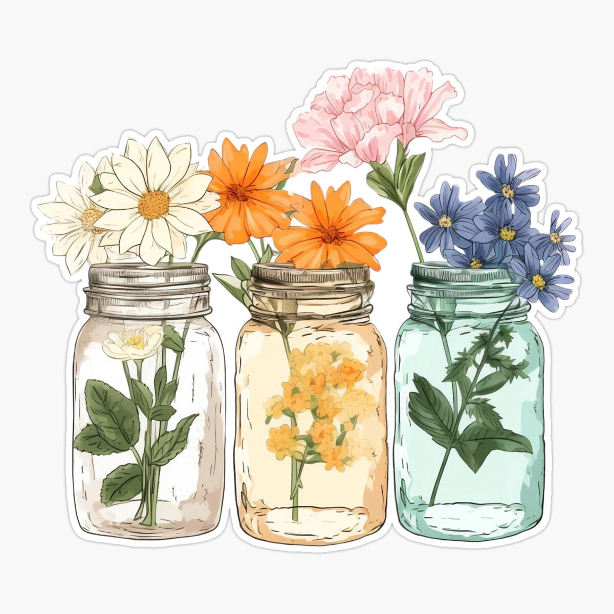 DOPASTICKER Mason Jars & Flowers Sticker, Phone Sticker Water Bottle ...