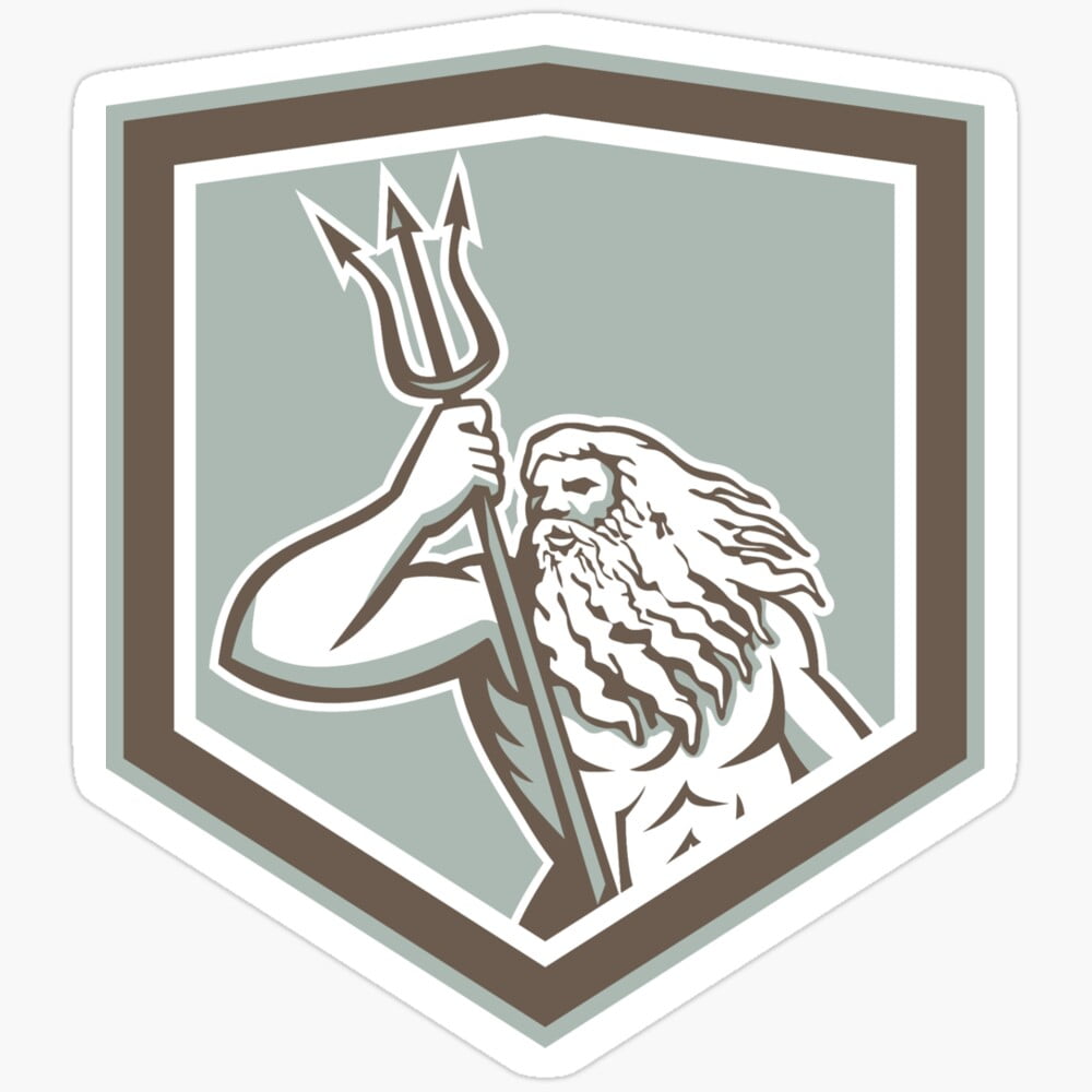 DOPASTICKER Neptune Holding Trident Shield Retro Sticker Phone Decal ...