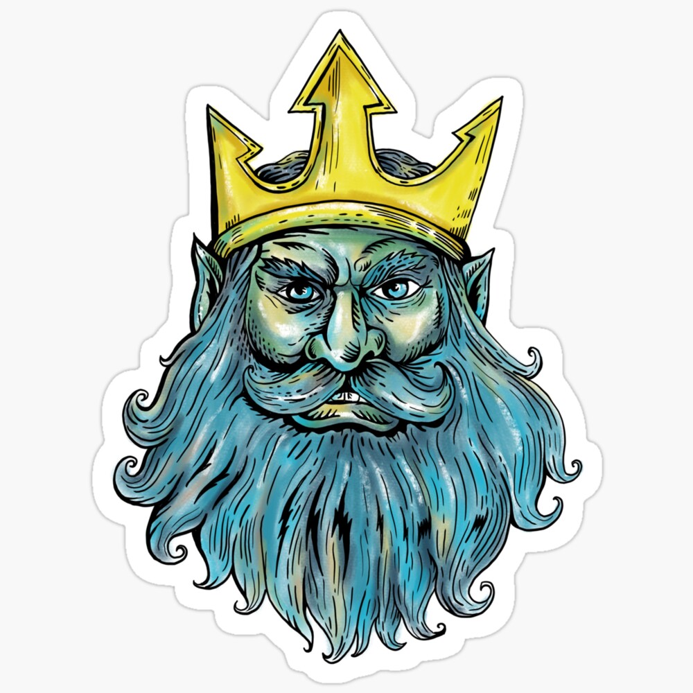 Trident Hand Sticker DOPASTICKER Neptune Trident Crown Head Sticker Phone Decal Water Bottle ...