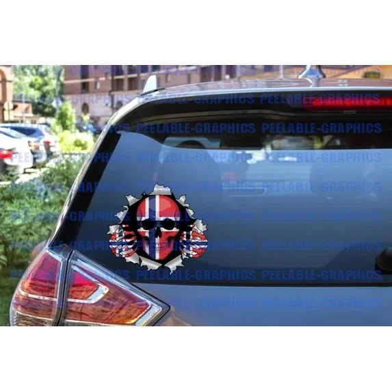 DOPASTICKER Norwegian Flag Skull Peeking Effect Sticker Norway Sticker ...