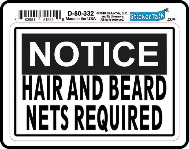 Hair Net Sticker DOPASTICKER Notice Beard And Hair Nets Required Sticker Business Door ...