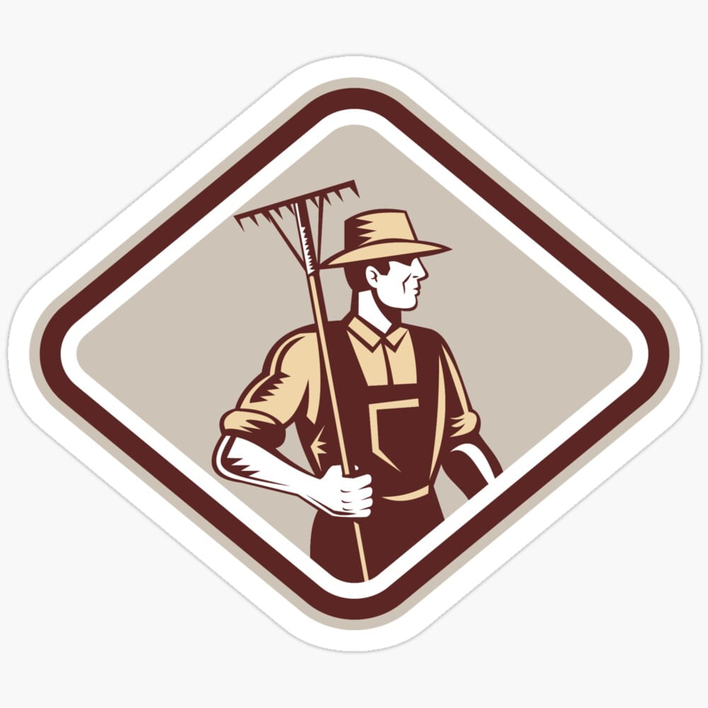 DOPASTICKER Organic Farmer Holding Rake Side Sticker Phone Decal Water ...
