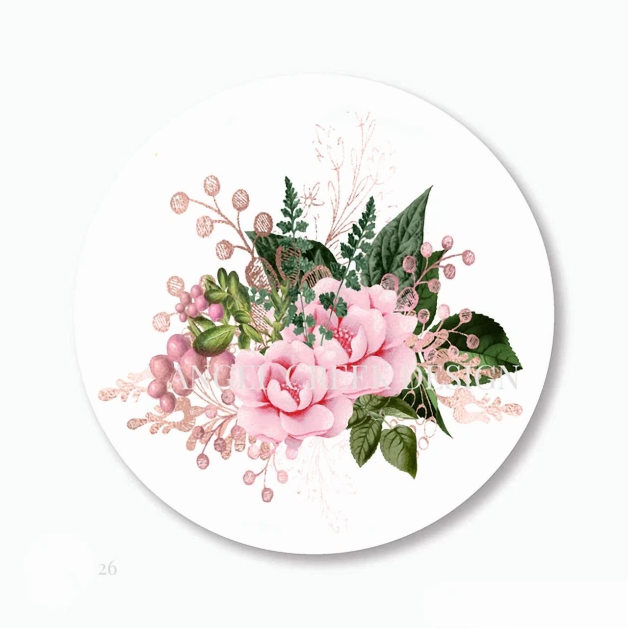 DOPASTICKER Pink Flowers Ferns Pink Floral Bouquet Scrapbook Stickers ...