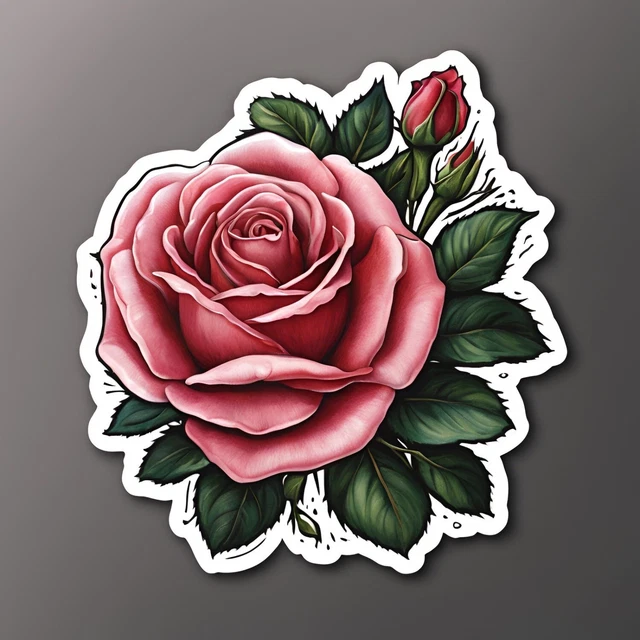 Sticker Rosak DOPASTICKER Pink Rose Sticker Phone Decal Water Bottle Stickers, Cars ...