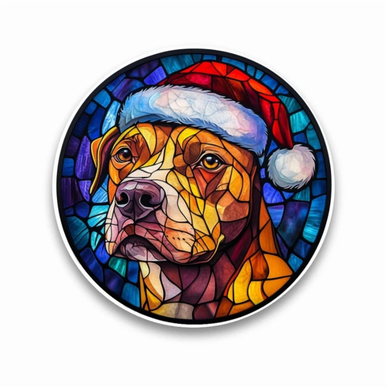 DOPASTICKER Pit Bull Dog San.Ta Hat Chri.Stm.As Stained Glass Style ...