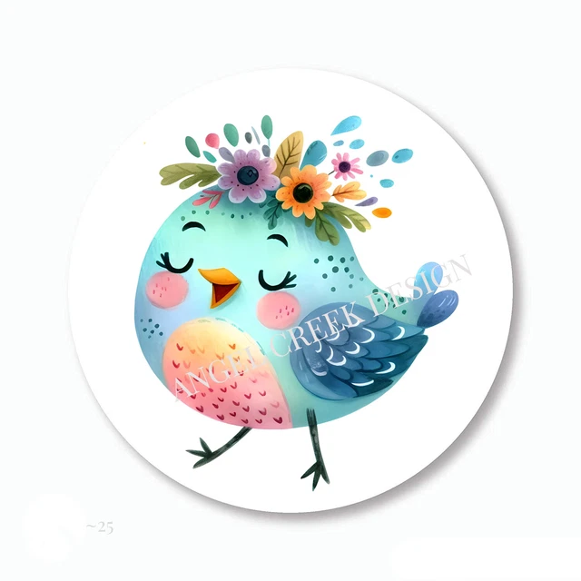 DOPASTICKER Pretty Floral Blue Bird Stickers Phone Decal Water Bottle ...