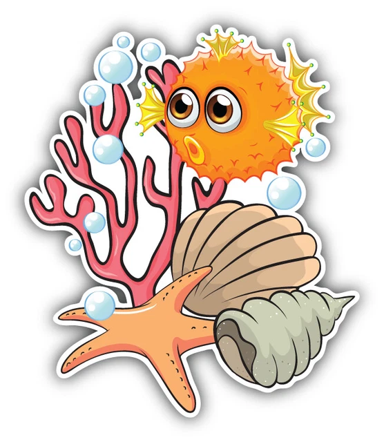 DOPASTICKER Puffer Fish Seashells Sticker Decal Phone Decal Water ...