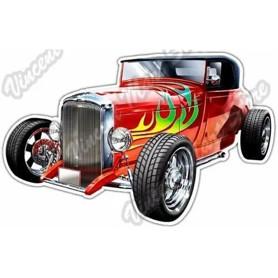 Hot Rod Car Sticker DOPASTICKER Red Hotrod Hot Rod Flames Vehicle Classic Car Sticker Decal ...