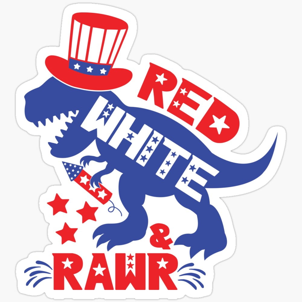 DOPASTICKER Red, White And Rawr! Patriotic Dinosaur Sticker Phone Decal ...