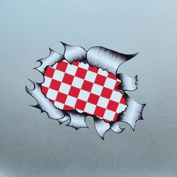 DOPASTICKER Red & White Chequered Flag Ripped Open Metal Sticker For ...
