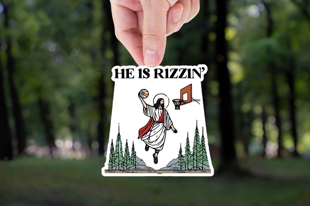 DOPASTICKER He Is Rizzin' Sticker, Easter Sticker, Jesus Playing ...