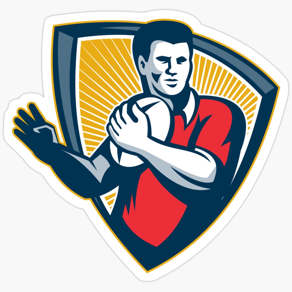 DOPASTICKER Rugby Player Running Ball Shield Retro Sticker Phone Decal ...