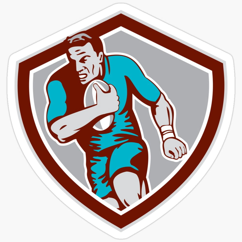 DOPASTICKER Rugby Player Running Ball Shield Retro Sticker Phone Decal ...