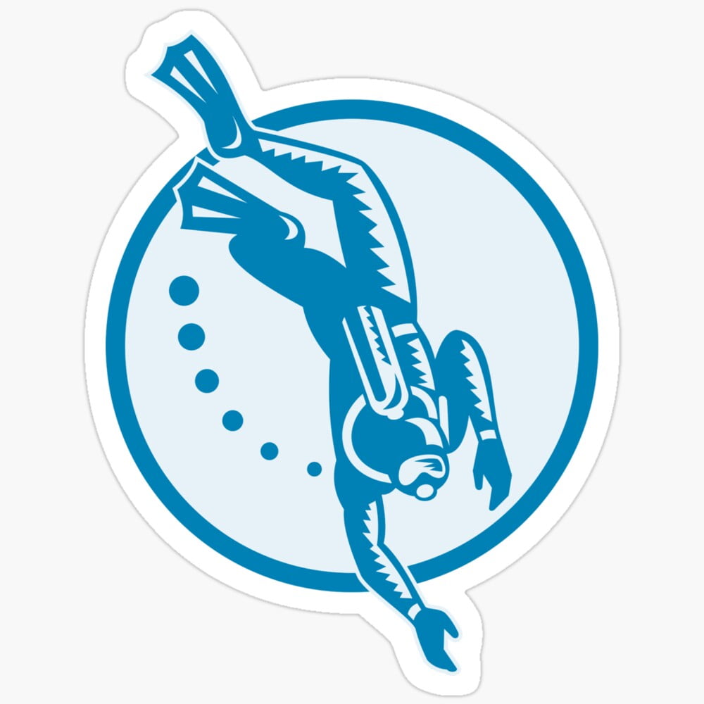 DOPASTICKER Scuba Diver Diving Retro Sticker Phone Decal Water Bottle ...