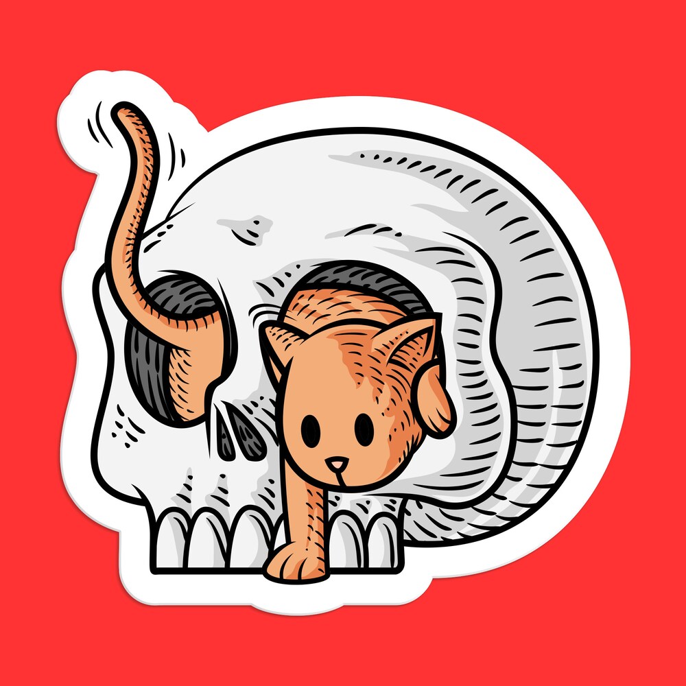 Hal Sticker DOPASTICKER Skull And Cat Sticker - Unique Art, Hal.Low.Een Decor, Edgy ...