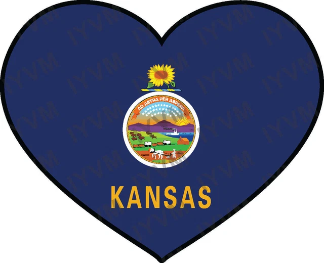 DOPASTICKER State Of Kansas Flag Heart Sticker Decal Usa Kansas State ...