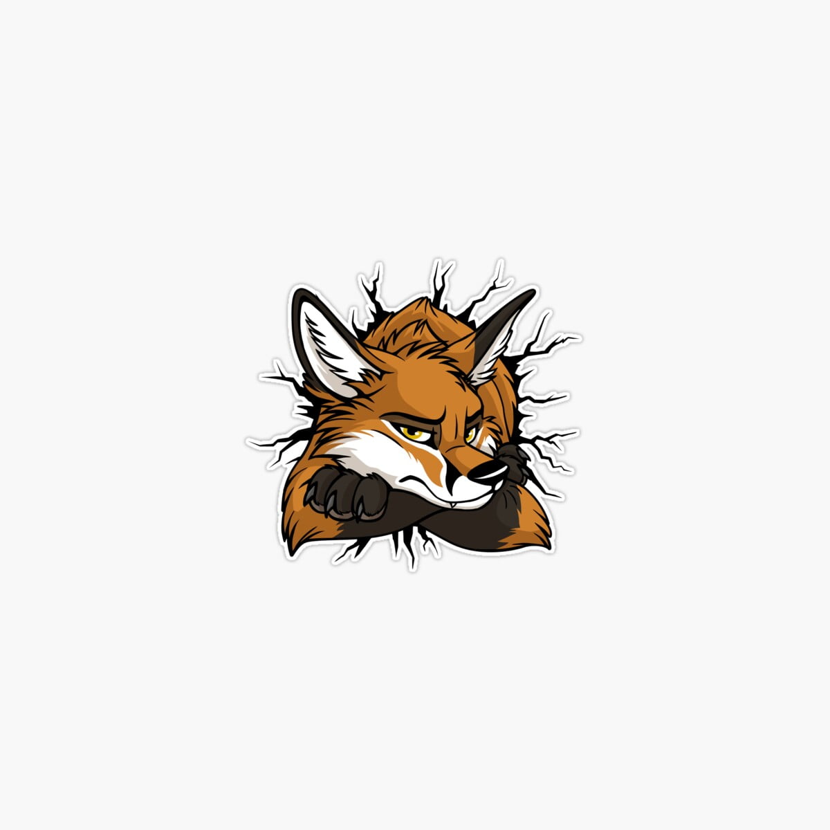 DOPASTICKER Stuck Red Fox, Fuchs (Black Cracks) Sticker, Phone Sticker ...