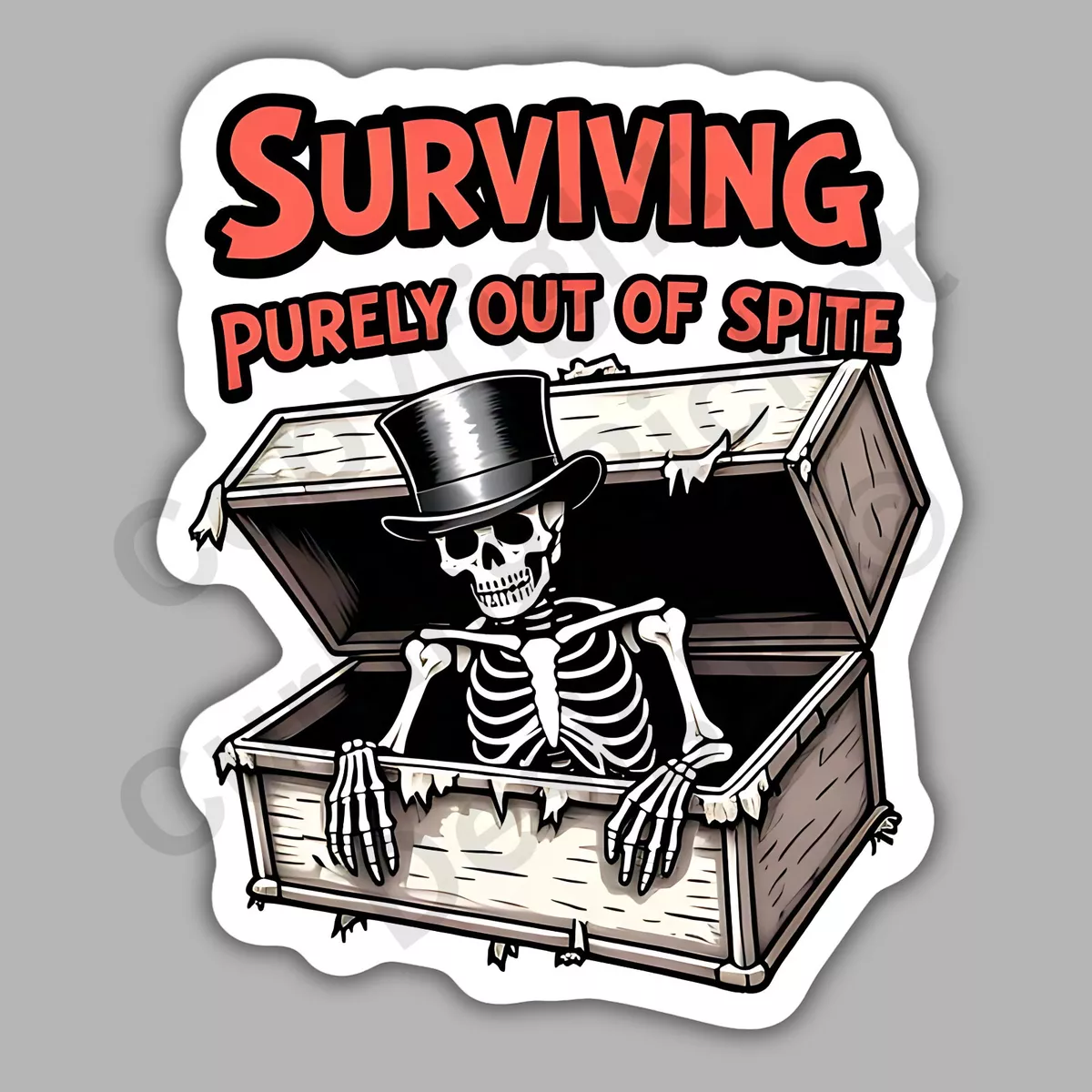 DOPASTICKER Surviving Purely Out Of Spite Skeleton Casket Sticker ...