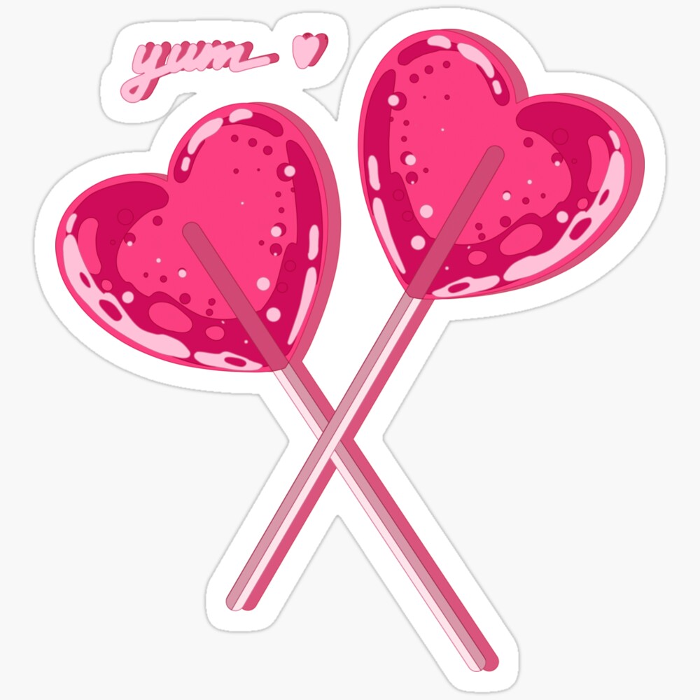 DOPASTICKER Sweet Pink Herts Lollipops Glossy Sticker Phone Decal Water ...