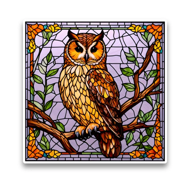 Fresh Look at Dopasticker Tawny Owl Bird Faux Stained Glass Style Square Window