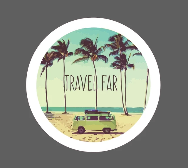 DOPASTICKER Travel Far Sticker Beach Van Sticker Phone Sticker, Latop ...